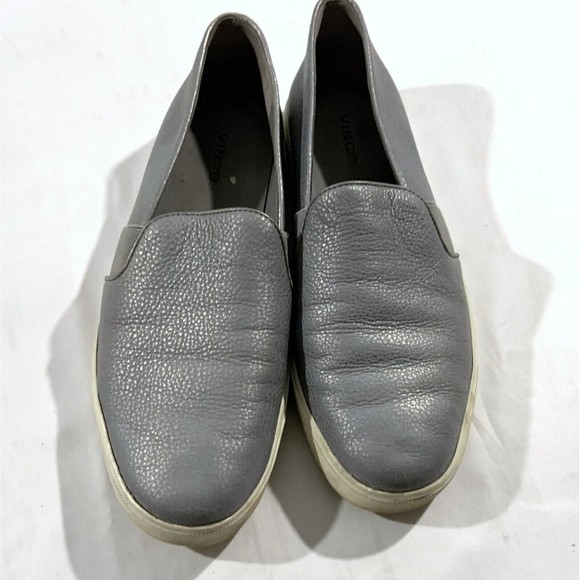 Vince Pewter Color Grey Grain Leather Slip On Sneakers Shoes Women's 8.5 M - Picture 4 of 12